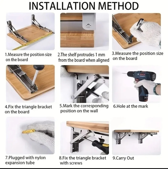 New 2pcs steel folding shelf brackets, 14" heavy duty - Picture 4 of 8